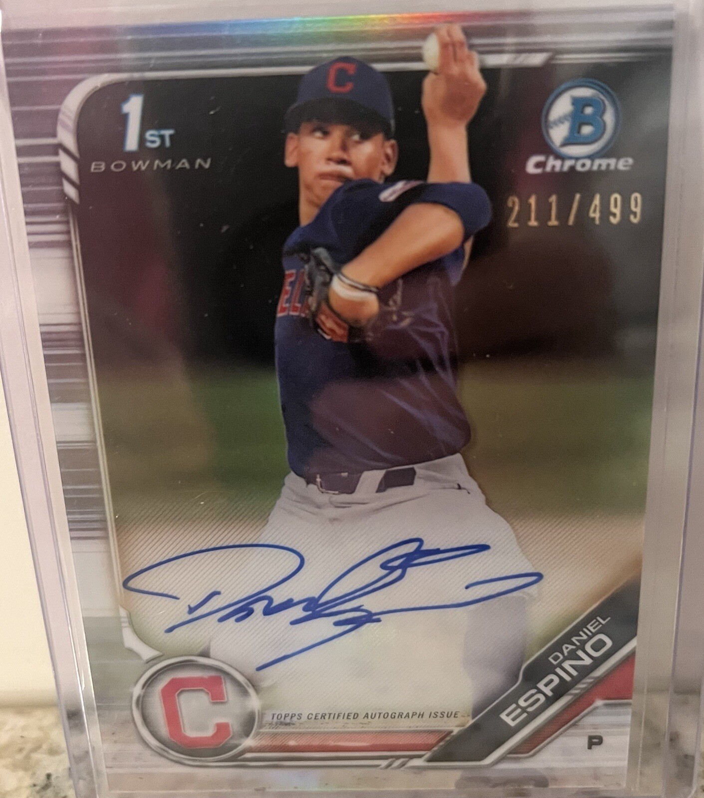 Daniel Espino 2019 Bowman Chrome 1st Auto Refractor ROOKIE 211/499 Indians ⚾🔥