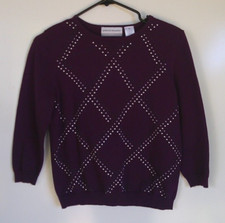 ALFRED DUNNER Dark Purple Beaded Long Sleeve Sweater PS