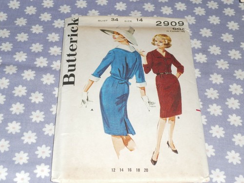 VTG BUTTERICK 2909 MISSES LARGE COLLARED SLIM DRESS PATTERN UNCUT-SIZE-14/34 - Picture 2 of 3