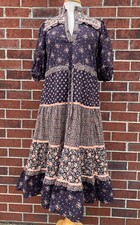 VTG Young Edwardian Prairie Peasant Dress Cottagecore Short Sleeve Floral Size 7