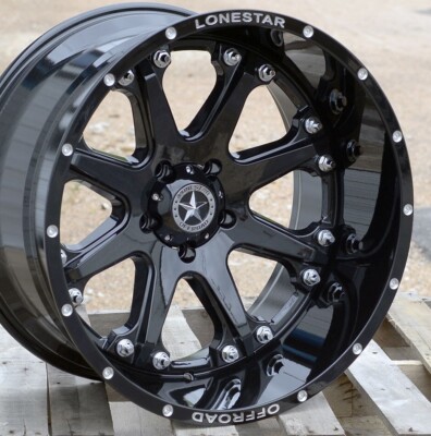 22'' Gloss Black Lonestar Bandit Wheels 22x12 5x139.7 5x5.5 -44mm Dodge Ram 1500