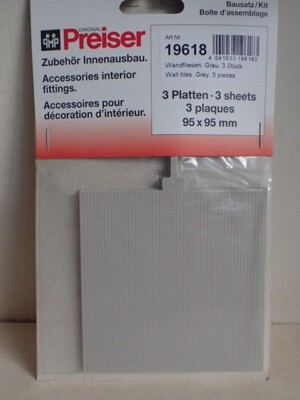 Preiser Innenausbau Wandfliesen Grau 3St 95x95mm 19618 H0 1:87 OVP