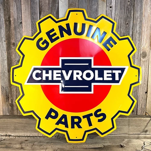Chevrolet Chevy Genuine Parts Large Embossed Metal Tin Sign 24" Vintage Garage