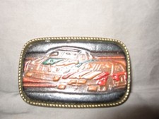 Rectangular Leather Race Cars 101 Belt Buckle 3" Length f/s VGC