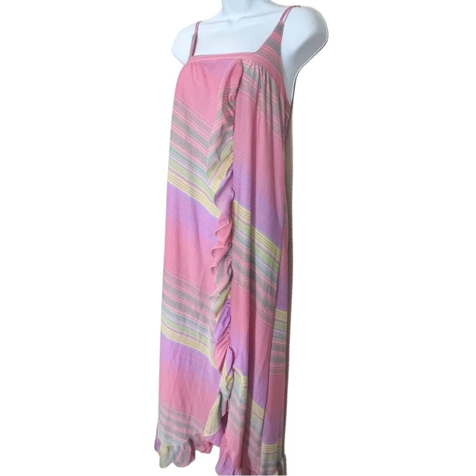 Vintage 1960s Alice Maloof Negligee Dress XS Pastel Stripe Ruffle Lingerie Gown - Image 4 of 4