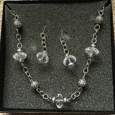 Image of JON RICHARD LADIES SPARKLING SILVER GLASS BEAD NECKLACE & EARRINGS SET NEW