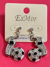 Sports Theme Soccer Ball  Soccer Cleats Rhinestones Silver Earrings