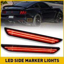 Smoked Lens LED Rear Bumper Red Side Marker Lights For 2015-2022 Ford Mustang