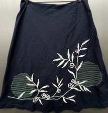 Vtg Talbots Skirt 10 Blue Embroidered 100 Cotton Preppy Coastal Boho Cottage