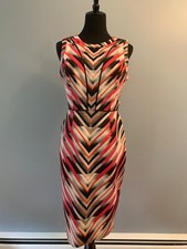 Vince Camuto Stretch Bodycon Sheath Dress 6 Lined Pink Gray Black White Striped