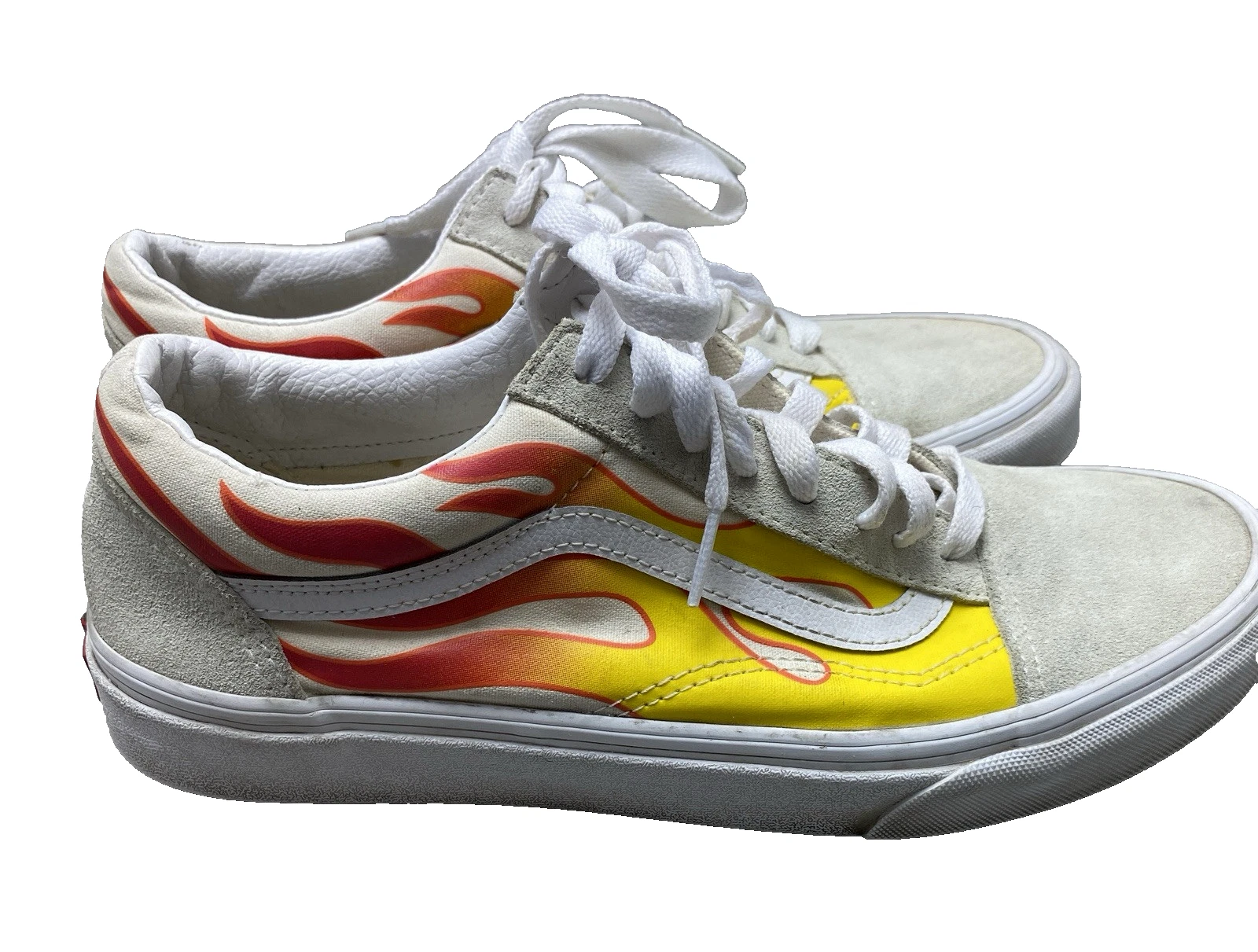 VANS Scarpe Sneakers Uomo 9 Donna 10 5 Fiamme Bianche Skate Skater Tela Pelle