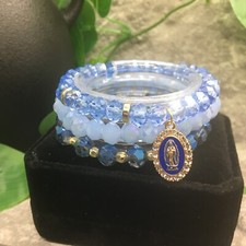 3 PC Handmade Beaded Stackable 6.50" Plus Stretch Virgin Mary Bracelet Set A938
