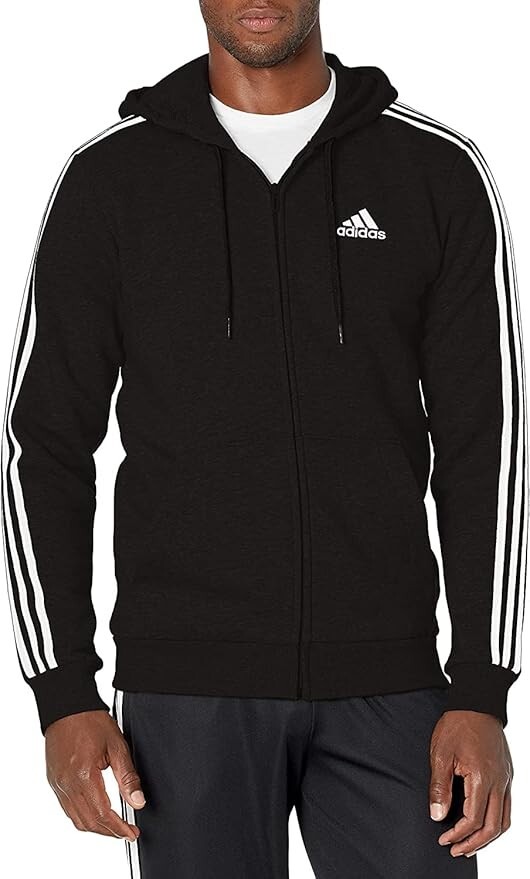adidas men Essentials Fleece 3-Stripes Full-Zip Hoodie - LARGE | eBay