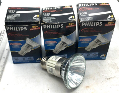 Philips Lot of 3 Halogen Par20, 20W Flood Lamp Lightbulb, 220 Lumen 5000 H NIB