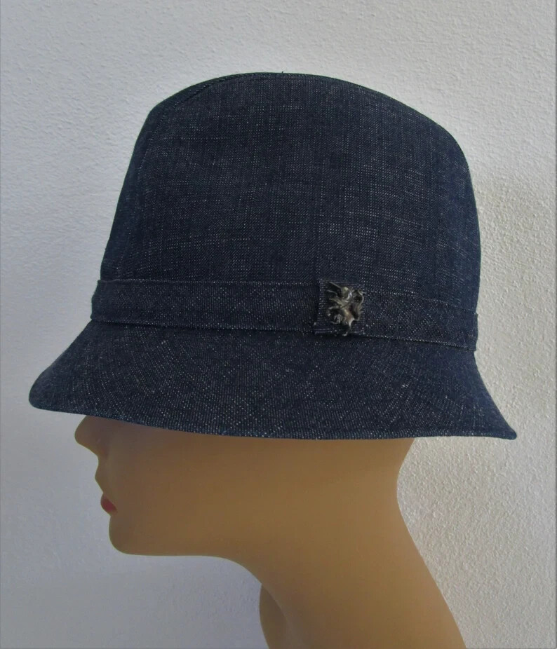 Philip Treacy Dark Blue Denim Bucket Unisex Hat Bendels 