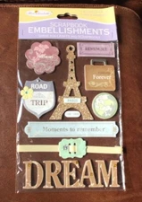 RETIRED MISS ELIZABETH'S THEMED SCRAPBOOK LAYERED 3D STICKERS PARIS DREAMS