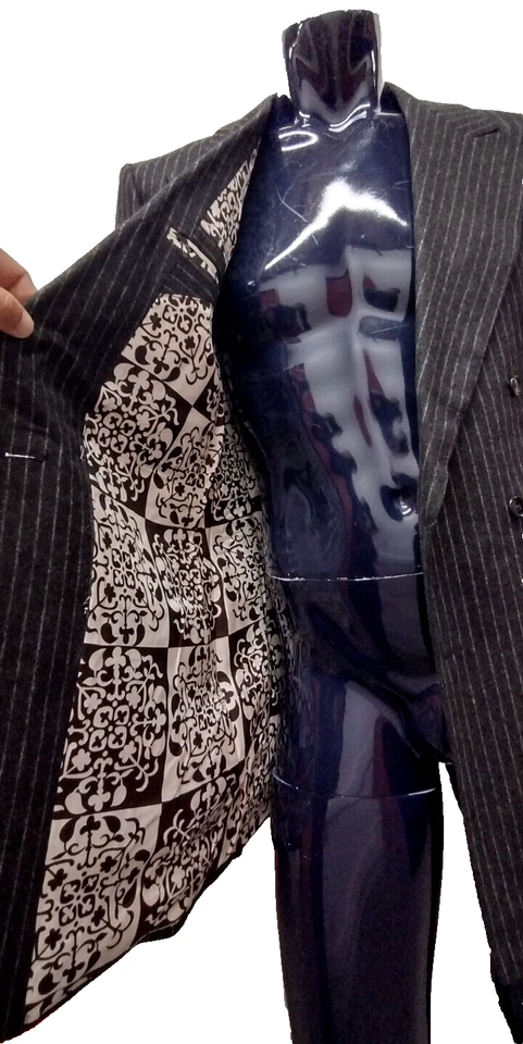 Vtg 70s Pinstripe Gangster Suit Disco Pimp  2 Piece Wide Lapels Bell Bottoms Med - Image 4 of 4