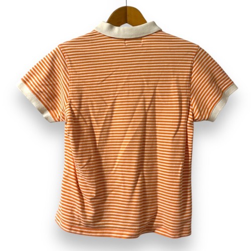 Vintage 90s Elandale Orange White Striped Polo Shirt Women’s Size Small Preppy - Picture 2 of 15