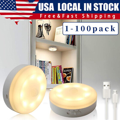 Led Motion Sensor Light USB Rechargeable PIR Wall Cabinet Stair Night Light Lamp