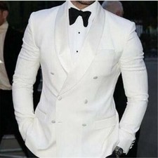 White Mens Double Breasted Suit Groom Tuxedo Wedding Suit Party Prom Dinner