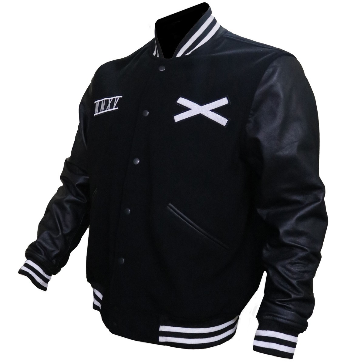 Men's The Weeknd XO Bomber Jacket Black Wool Faux leather Sleeves