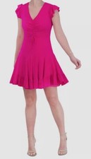 Eliza J Women's Pink Ruched Flutter-Sleeve V-Neck Dress Size 6