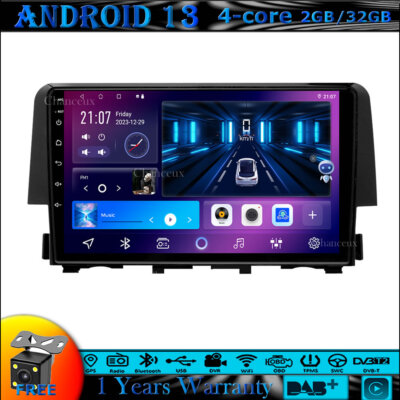 9'' Android 13 Car Stereo Carplay GPS SAT Sat Nav DVR BT DAB For Honda Civic 2015-2020