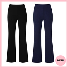 2 PACK Ladies Nurse Health Care Work Ribbed Elasticated Bootleg Trousers Pants