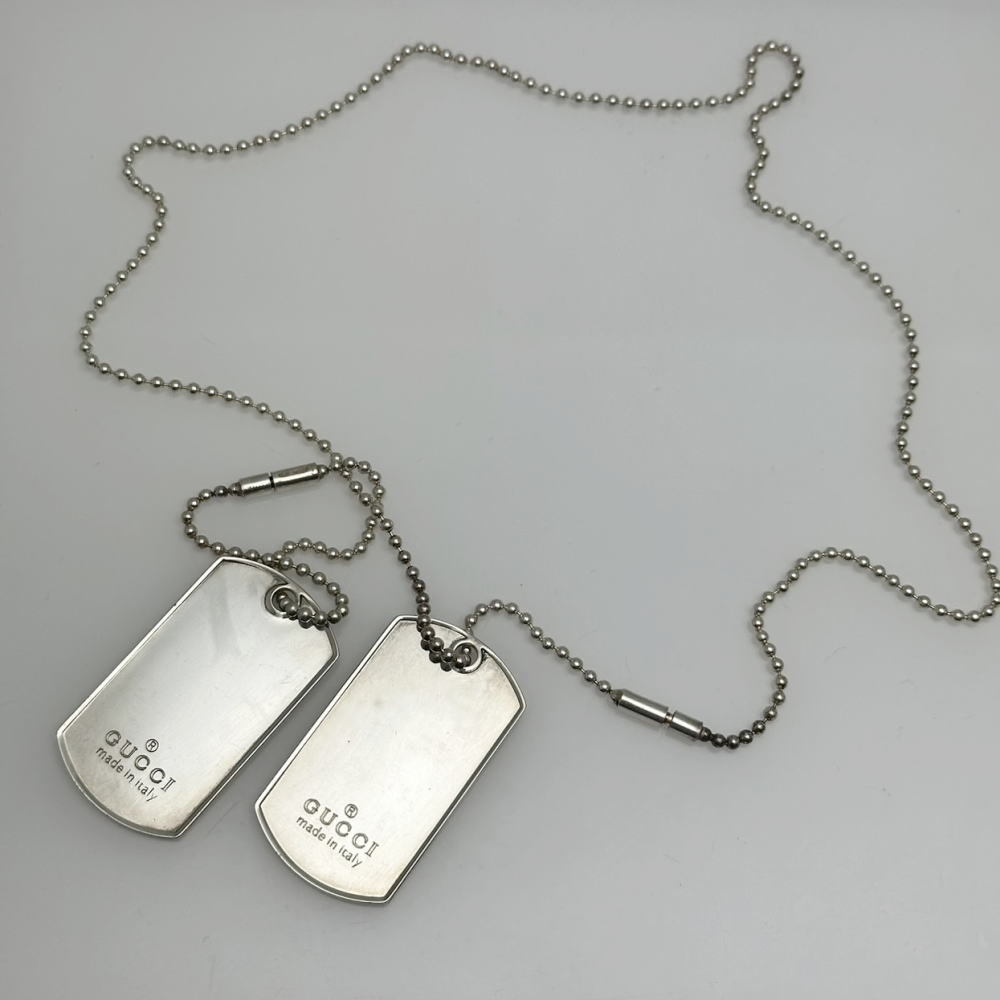 GUCCI Necklace Silver 925 Dog Tag SV925 Made in Italy Mens Ladies