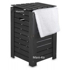 Large Dirty Clothes Wooden Basket Laundry BLACK Box Towel Bathroom Decorative