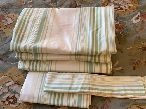 Pottery Barn Teen Tonal Stripe Silk Drapes Curtains Panels 52x63 Greens/ Blue - Picture 12 of 12