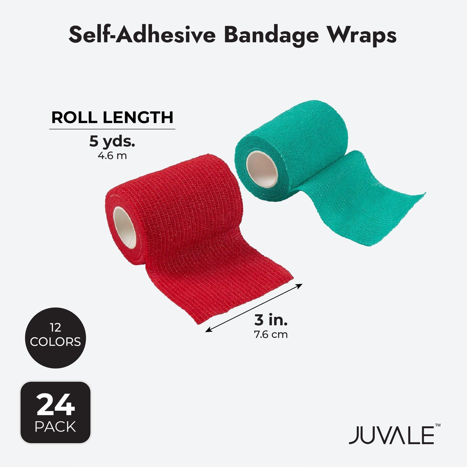 24 Rolls Colorful Self Adhesive Bandage Wrap 3 Inch x 5 Yards, 12