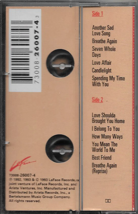 Toni Braxton Self Titled Cassette Tape 1993 LaFace Records NM Foto 2 de 4