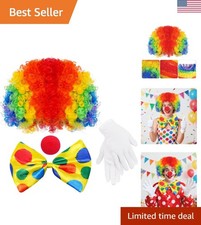 Clown Costume Set Clown Rainbow Wig Nose Bow Tie White Gloves Accessories for...
