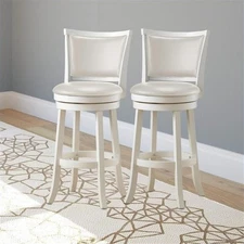 Atlin Designs Wood Bar Stool Chair Set of 2 in White With Round Seat & Footrest
