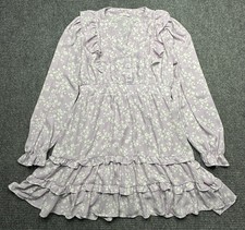 By The River Dress Womens Large Purple Floral Ruffle Tiered Long Sleeve DR1556