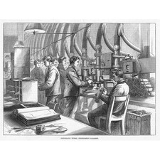 LONDON Central Telegraph Office Pneumatic Tubes - Antique Print 1874