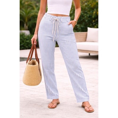 D.M.G. Pants Striped Blue White Cotton Nautical Japan Made Size S