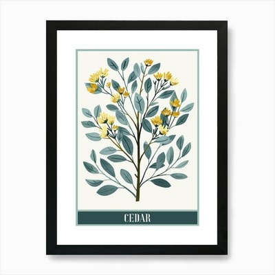 Cedar Tree Flat Illustration 5 Post Framed Wall Art Poster Canvas Print Picture