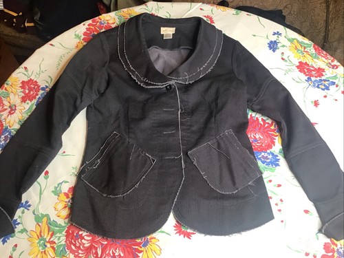 Neesh By Dar Womens Button Anthropologie Jacket Sz LG Distressed Black Grey