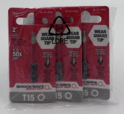Milwaukee 48-32-4463 Shockwave Impact Bits 1/4in Hex T-15 Heavy Duty 3Pk