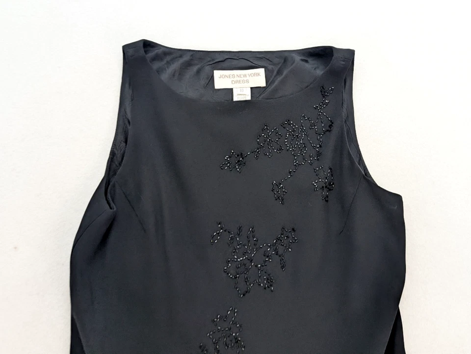 Jones New York Women's Dress Size 10 Black Bias Cut Beaded Classic Evening - Image 3 of 4