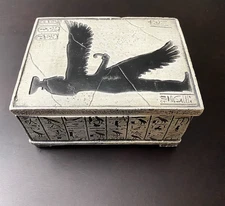 Vintage Egyptian Ceramic Pottery Jewelry Trinket Box Velvet Lined Removable Lid