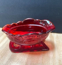 Vintage Mosser Glass Large Ruby Red Christmas Santa Sleigh