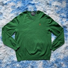 Polo Ralph Lauren Green V-Neck Sweater Mens Medium Pima Cotton
