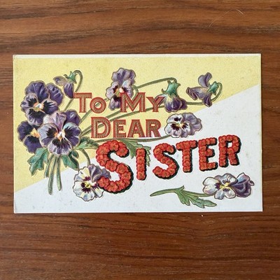 TO MY DEAR SISTER Pansies Violets VINTAGE POSTCARD 1900s