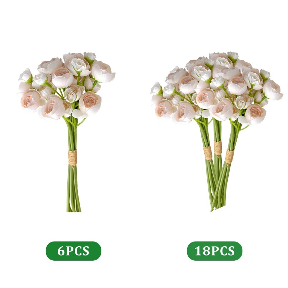 Ramo de relleno de boda arreglo de flores de seda sintética Ranúnculo artificial 18 piezas Foto 3 de 4