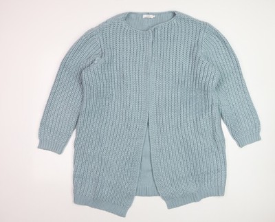 Cotton Traders Damen Strickjacke blau Größe 22 Grobstrick vorne offen