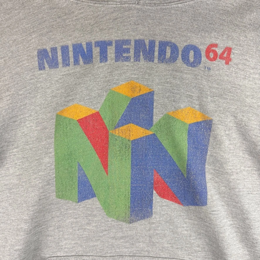 Nintendo 64 Sudadera con Capucha Para Hombre Grande Gris Pullover Sudadera con Capucha Retro Juegos Foto 3 de 4