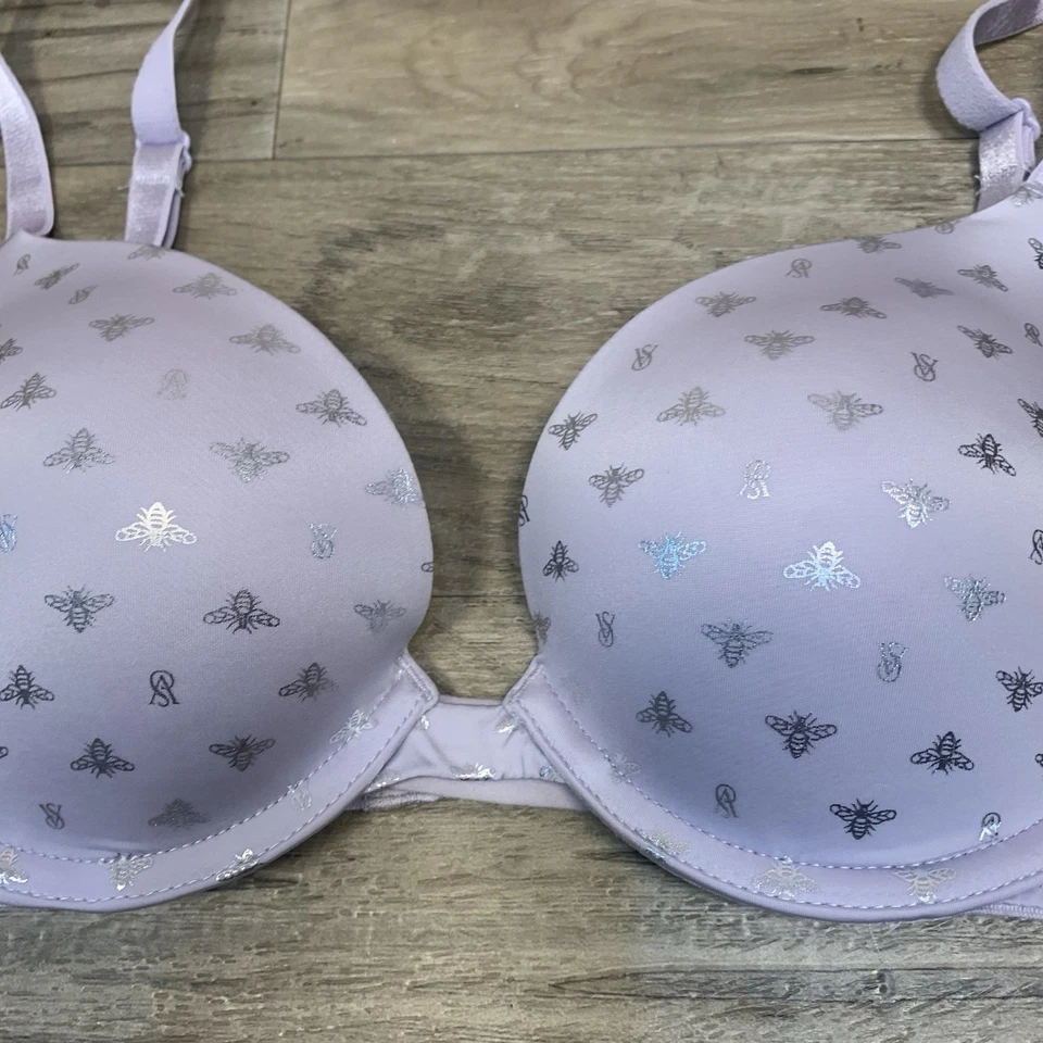 NUEVO Victorias Secret Tee Smooth PushUp Purple Silver Bee Sujetador sin aros 34A Foto 2 de 4